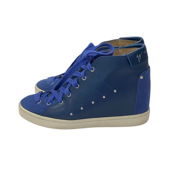 Giuseppe Zanotti Soma50 Studded High Top Wedge Women's Blue High-Top Sneakers - Picture 9 of 9